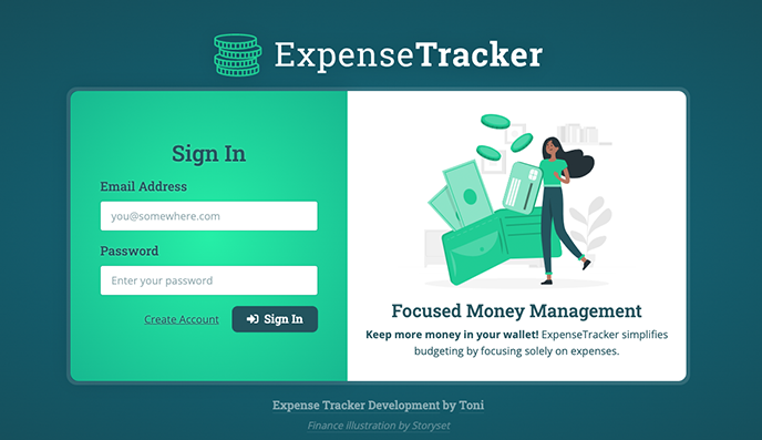 Screenshot of the ExpenseTracker website